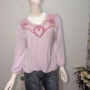 Free People Embroidered Sweet Begonia In Lilac Women's Top Size M